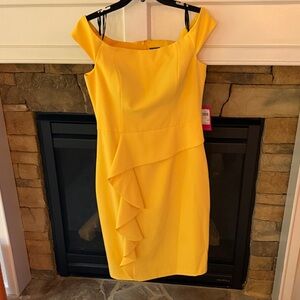 Vince Camuto Bright Yellow Off-Shoulder Ruffle Midi Dress